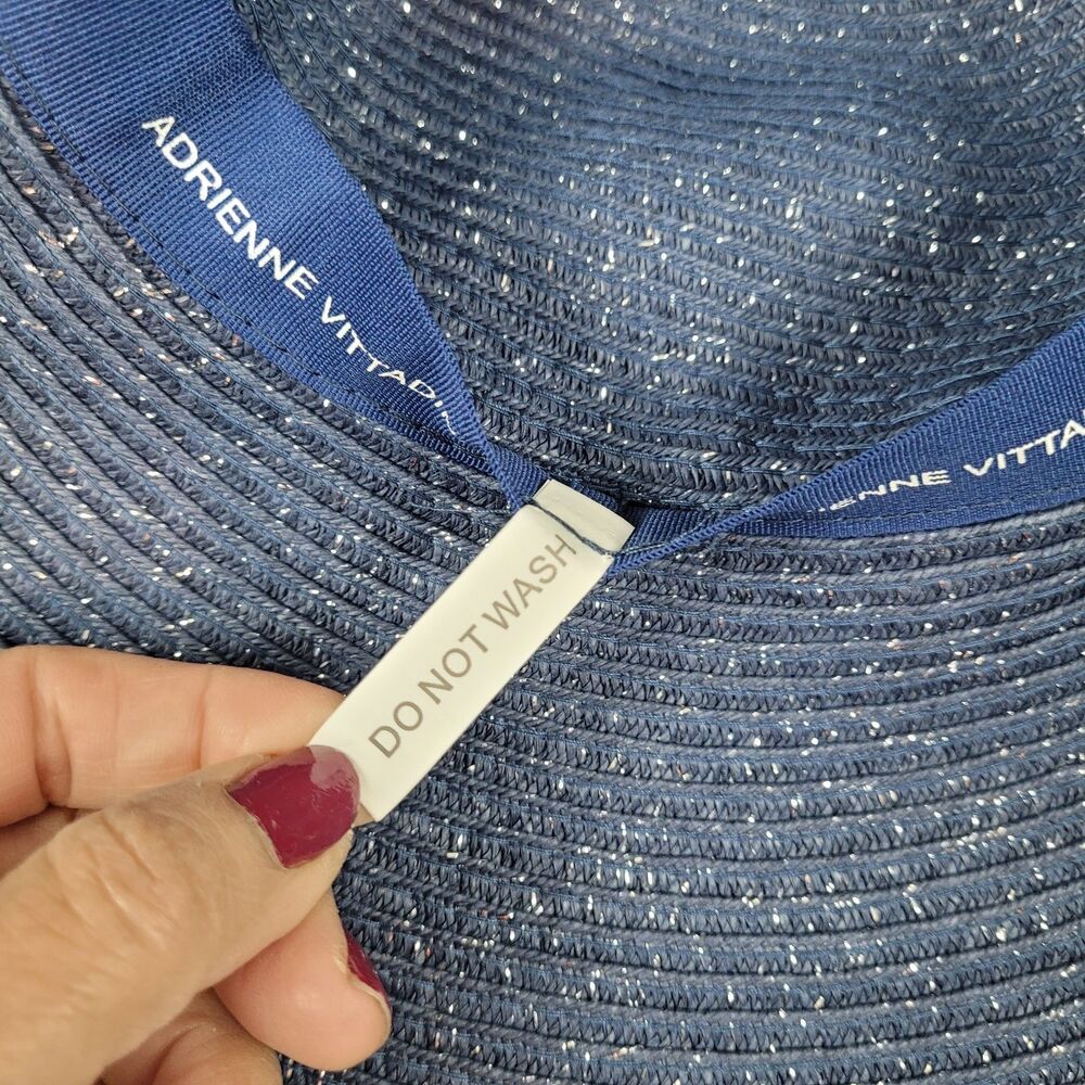 Adrienne Vittadini Wide Brim Floppy Hat Navy Silver Beach Pool Travel Vacation - Picture 4 of 6